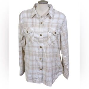 Frank and Oak 100% Organic Cotton Plaid Flannel Shirt - Size M - Beige/Cream